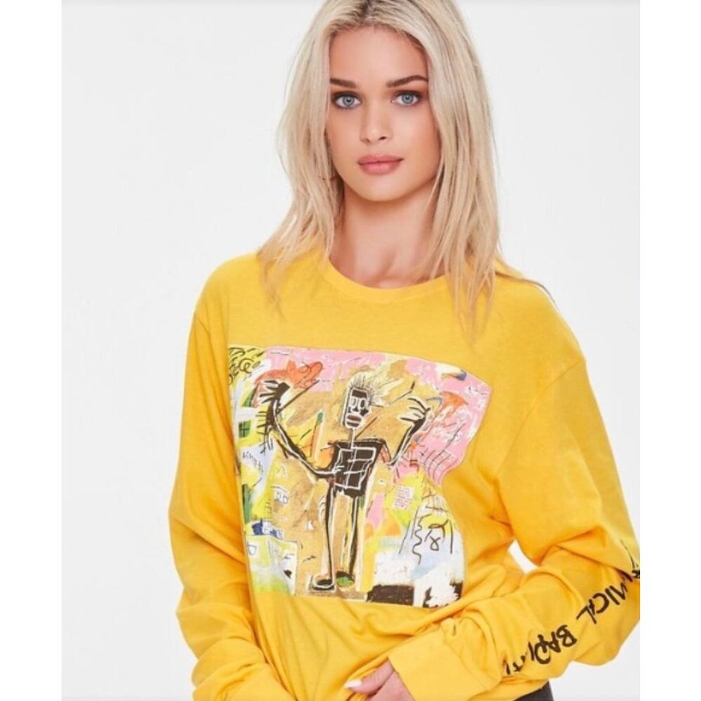Forever 21 X Jean-Michel Basquiat Long-Sleeve T-Shirt Yellow S/M - Picture 5 of 8